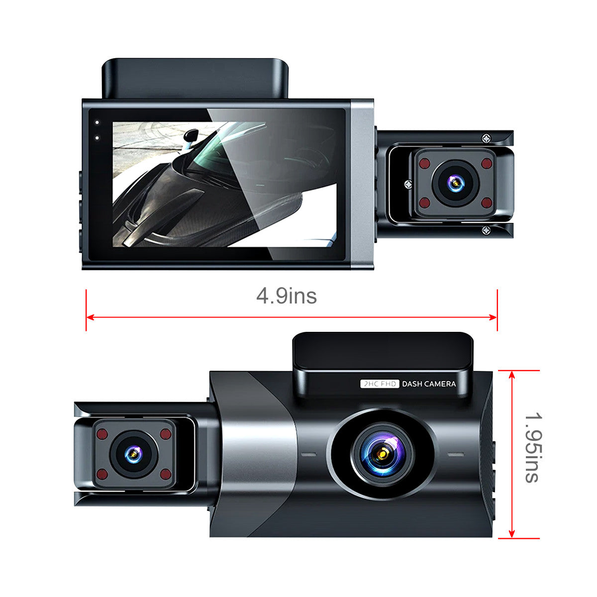 3-Lens Dash Cam Pro – 1296P HD WiFi Front, Rear & Interior Camera