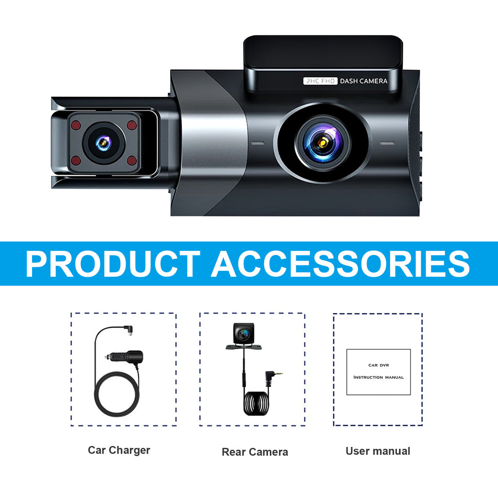 3-Lens Dash Cam Pro – 1296P HD WiFi Front, Rear & Interior Camera