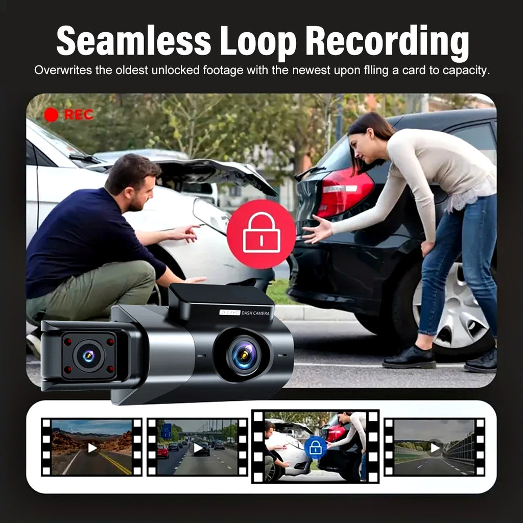 3-Lens Dash Cam Pro – 1296P HD WiFi Front, Rear & Interior Camera