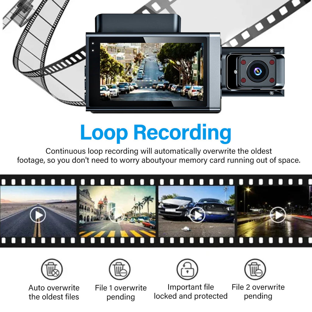 3-Lens Dash Cam Pro – 1296P HD WiFi Front, Rear & Interior Camera